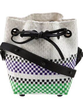 Truss Stripe Mini Woven Bucket Bag – Raffia Effect Multicolor Artisan Made